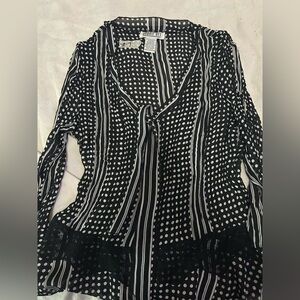 Robbie Bee Black and White Polka Dot Top